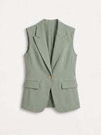 Women's Sleeveless Notch Collar Tailored Office Summer Blazer-Solatiq