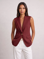 Women's Sleeveless Notch Collar Tailored Office Summer Blazer-Solatiq