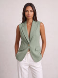 Women's Sleeveless Notch Collar Tailored Office Summer Blazer-Solatiq