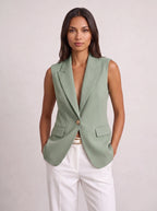 Women's Sleeveless Notch Collar Tailored Office Summer Blazer-Solatiq